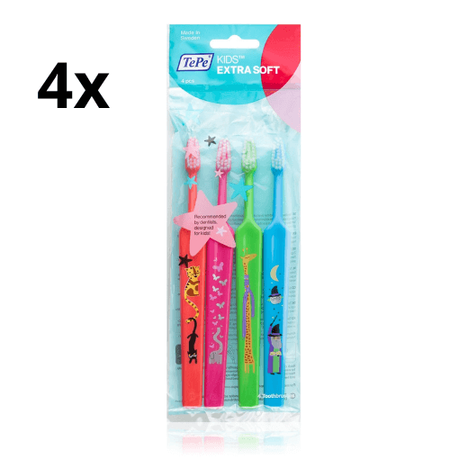 4x TePe Kids Extra Soft Tandenborstel 4-pack - Voordeelverpakking