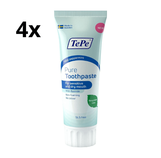 TePe Pure Tandpasta Mild Peppermint - 4 x 75 ml - Voordeelverpakking