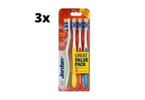 Jordan - Total Clean Tandenborstels Soft - 4 stuks - Voordeelverpakking 3 stuks
