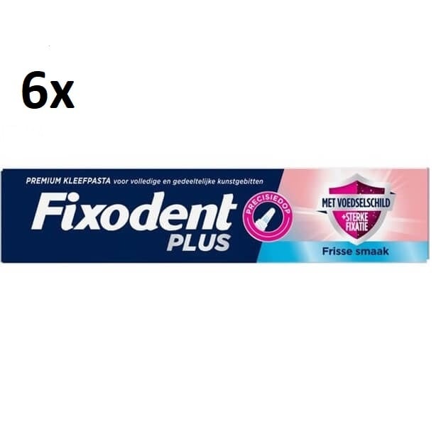 Fixodent Plus Kleefpasta voor Kunstgebit – Fris met Voedselschild - 6 x 40 gram - Voordeelverpakking