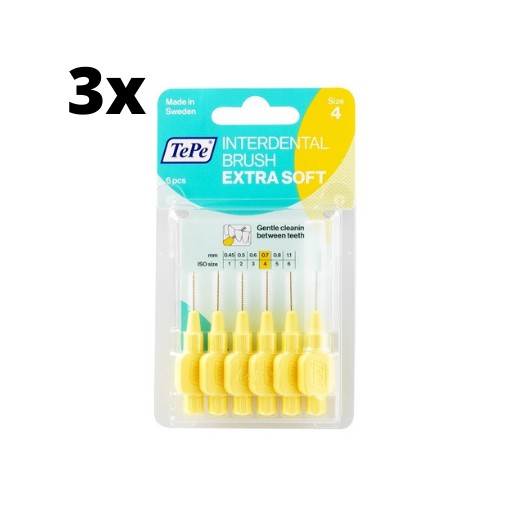 3x TePe Ragers Extra Zacht 0,7 mm Lichtgeel 6 stuks