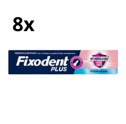 Fixodent Plus Kleefpasta voor Kunstgebit – Fris met Voedselschild - 8 x 40 gram - Voordeelverpakking