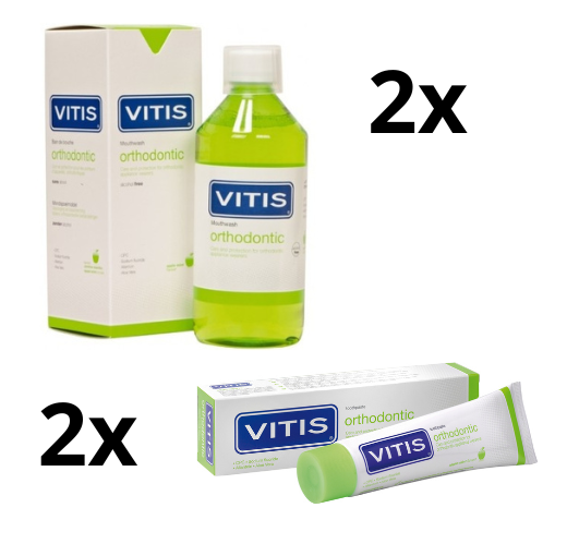 Vitis Orthodontic Voordeelpakket - 2x Mondwater + 2x Tandpasta