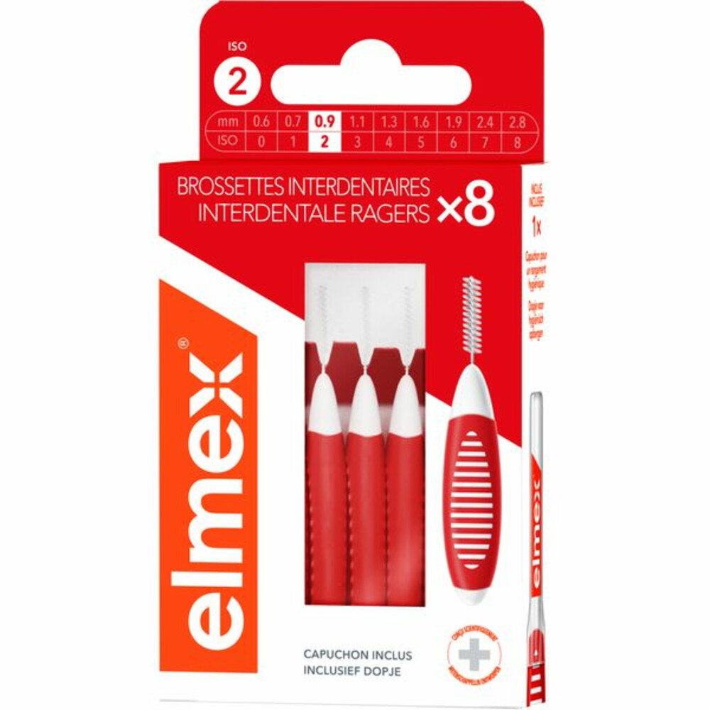 Elmex Interdentale Ragers 0,9 mm – Maat 2 Rood | 8 stuks