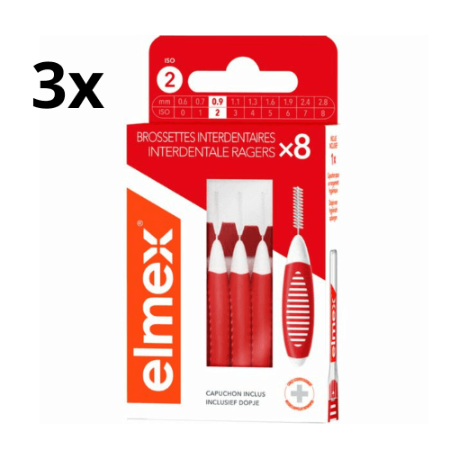 Elmex Interdentale Ragers 0.9 mm – Maat 2 - Rood - 3 x 8 stuks - Voordeelverpakking