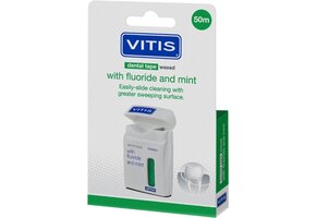 3x Vitis Waxed Dental Tape Fluoride & Mint 50 meter