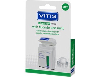 3x Vitis Waxed Dental Tape Fluoride & Mint 50 meter