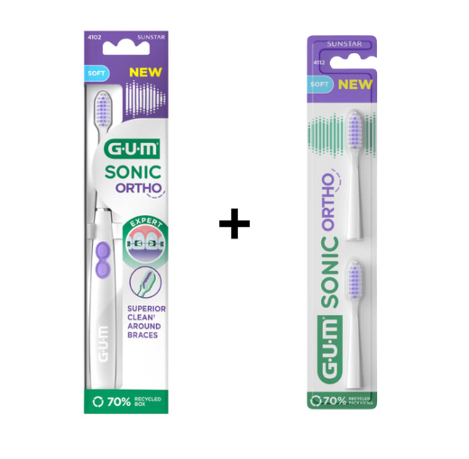 1x GUM Sonic Ortho Elektrische Tandenborstel + 2x extra opzetbostels