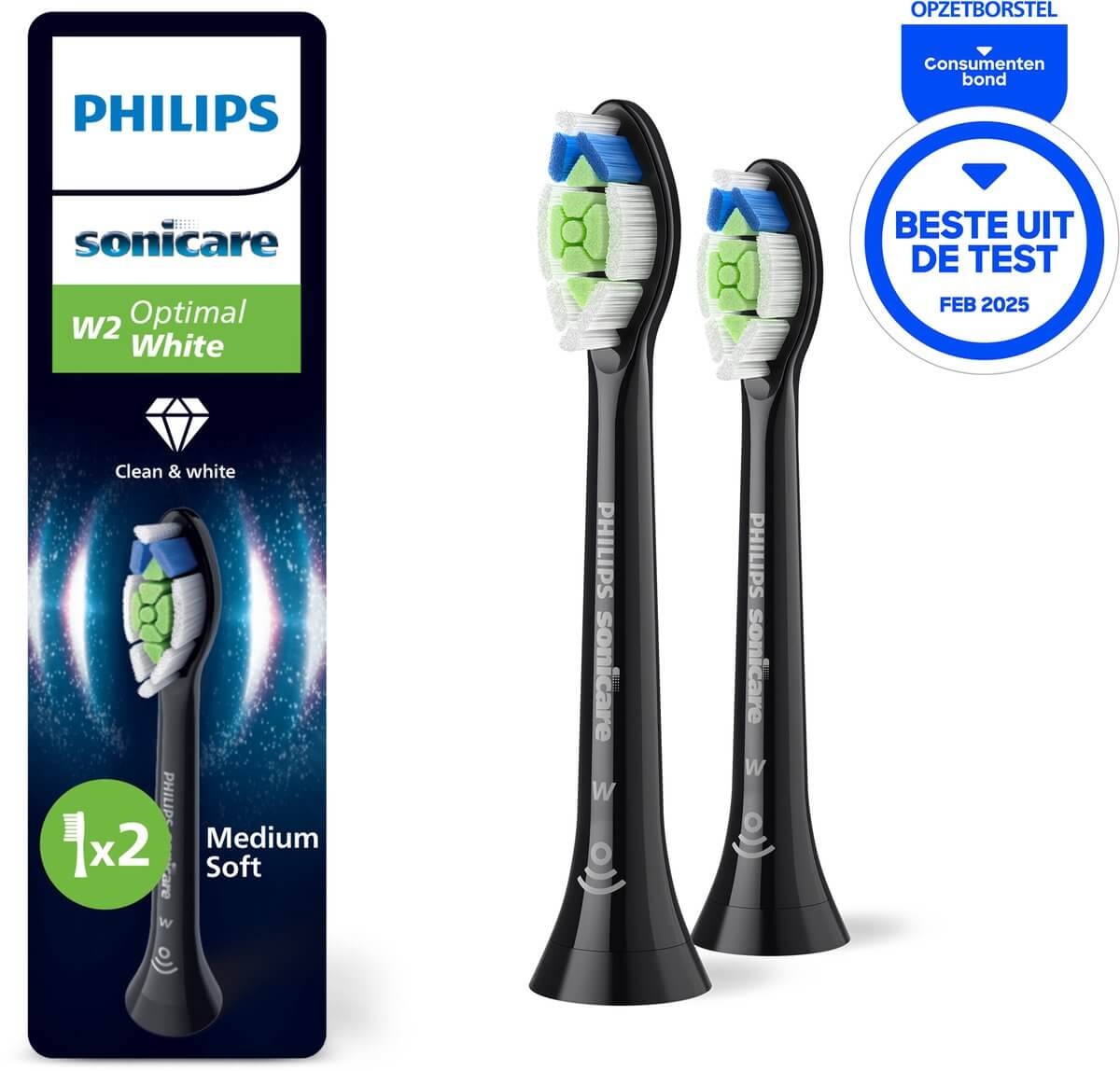 Philips Sonicare Opzetborstels W2 Optimal White HX6062/88 | 2 stuks | Zwart