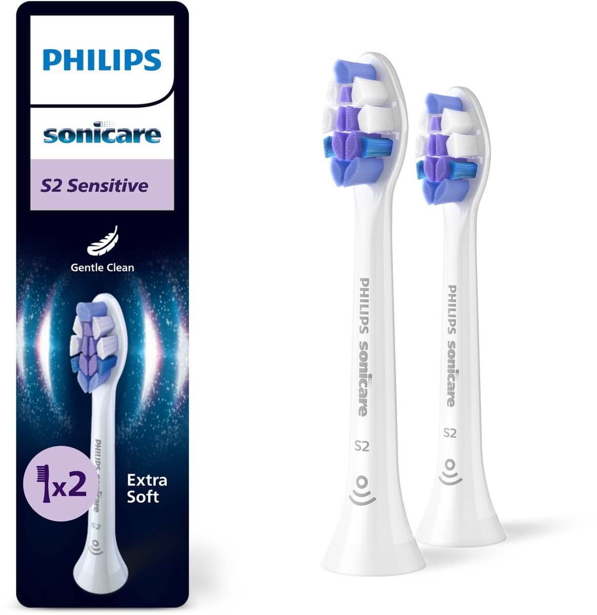 Philips Sonicare opzetborstels S2 Sensitive HX6052/87 | 2 stuks | Wit
