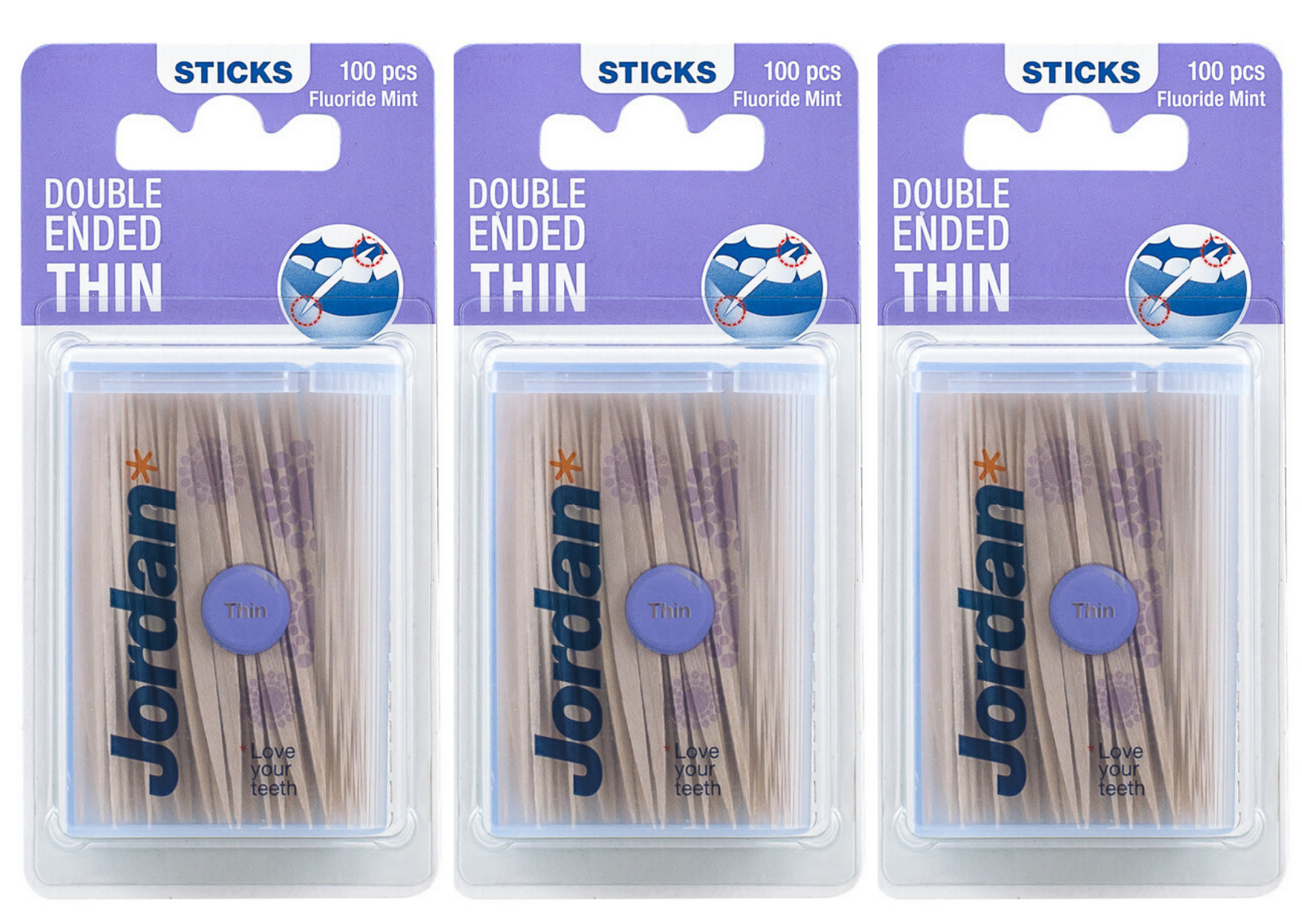 Jordan - Clean Between Sticks - Tandenstokers - Dun & 2-zijdig - 100 Stokers - Bulkverpakking - 10 stuks