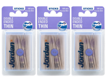 10 x Jordan Tandenstokers Double Ended Thin 100 stuks per verpakking - Tandenstokers Met Fluoride - Tandenstokers Met Mintsmaak - Tandenstokers Dun - Tandenstokers Dubbelzijdig