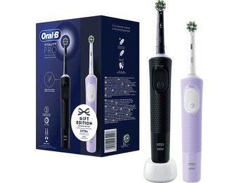 Oral-B Vitality 100 Duo Elektrische Tandenborstels | Zwart & Lila | Gift Edition | Cross Action