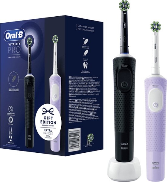 Oral-B Vitality 100 Duo Elektrische Tandenborstels | Zwart & Lila | Gift Edition | Cross Action
