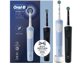 Oral-B Vitality 100 Duo Elektrische Tandenborstels | Zwart & Blauw | Gift Edition | Cross Action