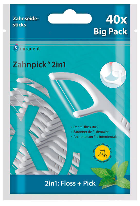 Miradent Tandenstoker met Floss 2-in-1 Mint | 40 stuks