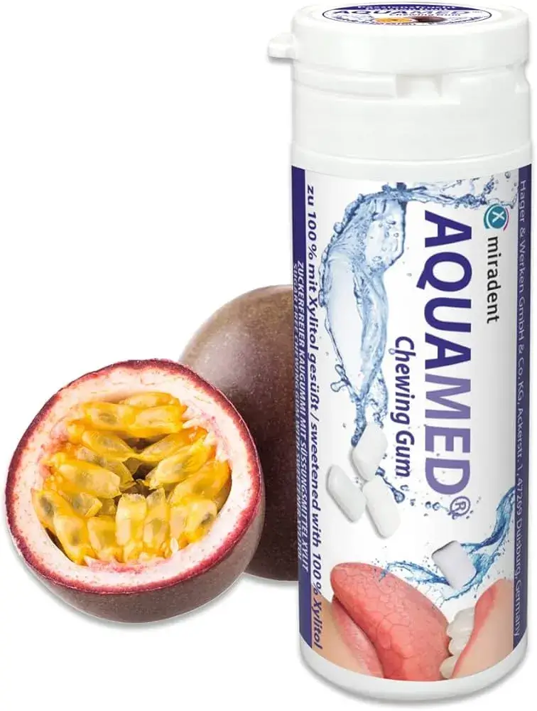 Miradent Kauwgom Aquamed | tegen Droge Mond Passievrucht | 30 stuks