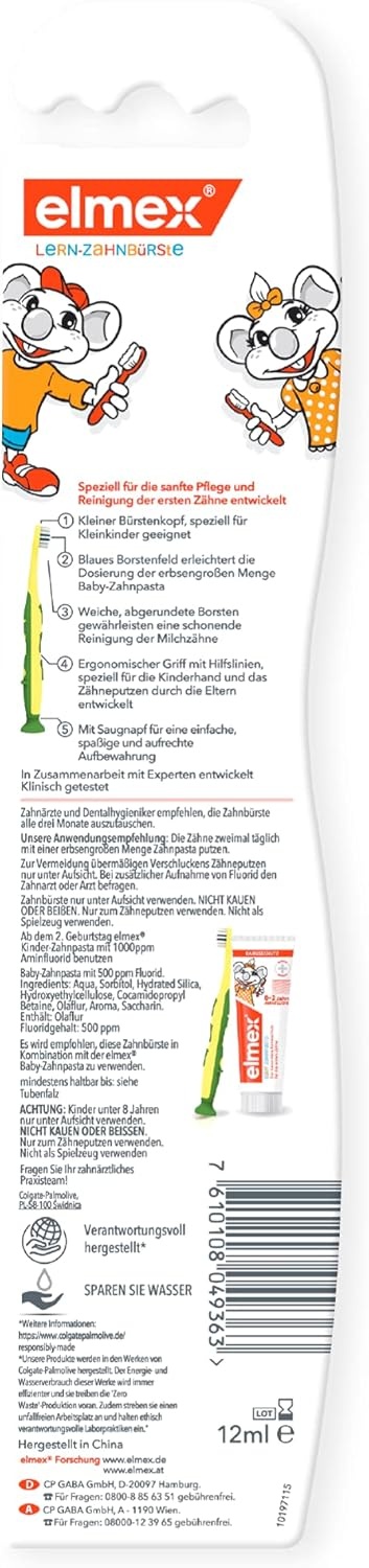 Elmex Leertandenborstel 0-2 Jaar + 12 ml Tandpasta | 6 stuks