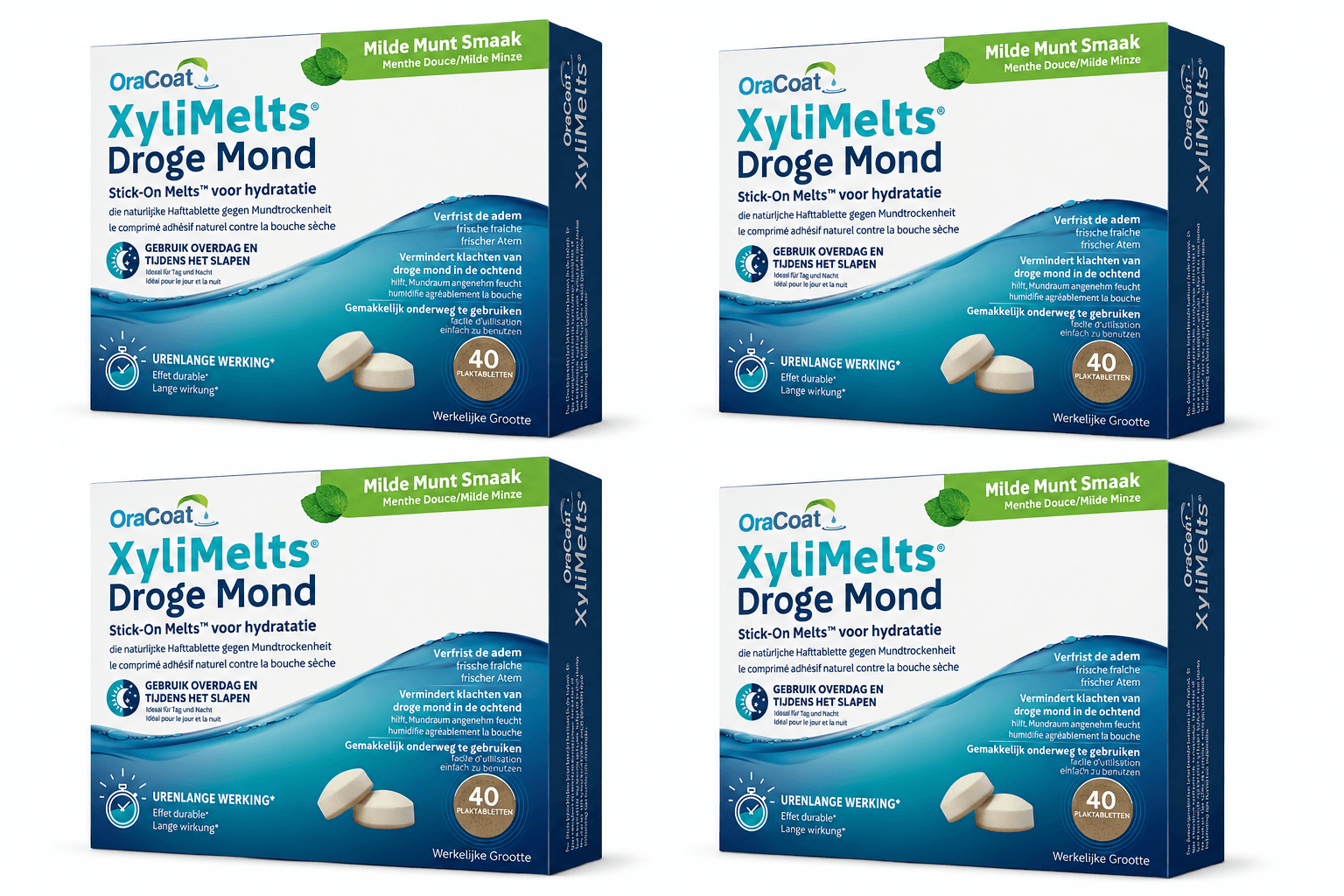 OraCoat XyliMelts Milde Munt tegen Droge Mond | 4 x 40 stuks Voordeelverpakking