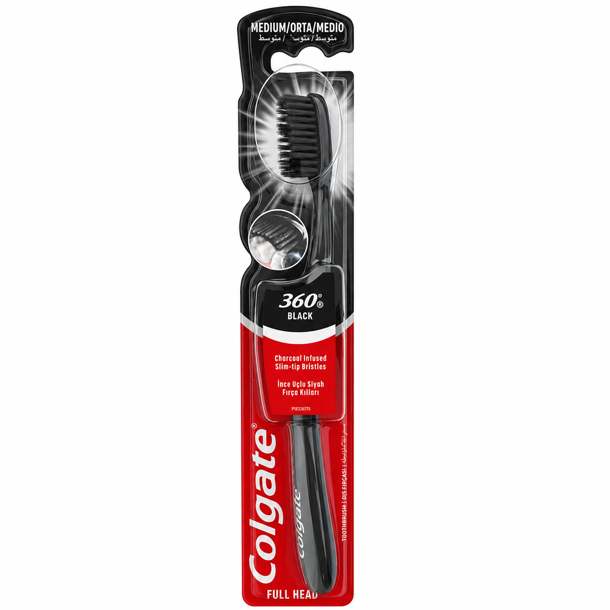 Colgate 360 Charcoal Black Tandenborstel | Medium | 1 stuk | Frisse Mond