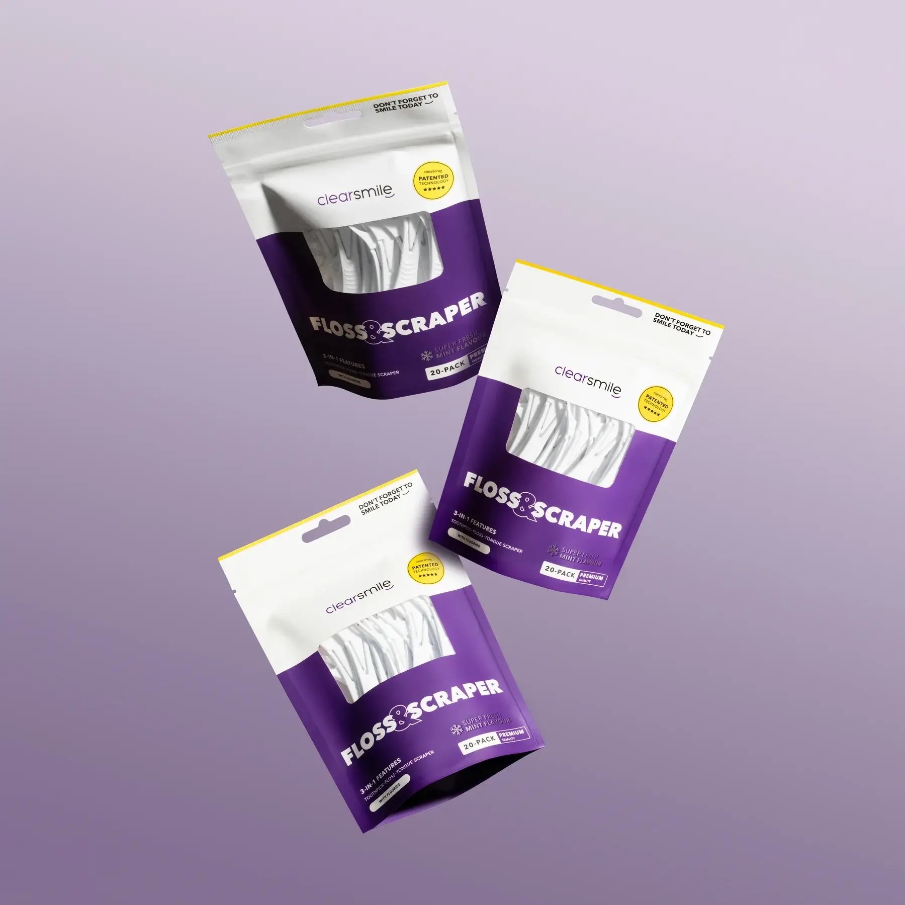 Clearsmile 3-in-1 Floss & Scraper Mint | 20 stuks | Flossen & Tongreiniging | 20 stuks