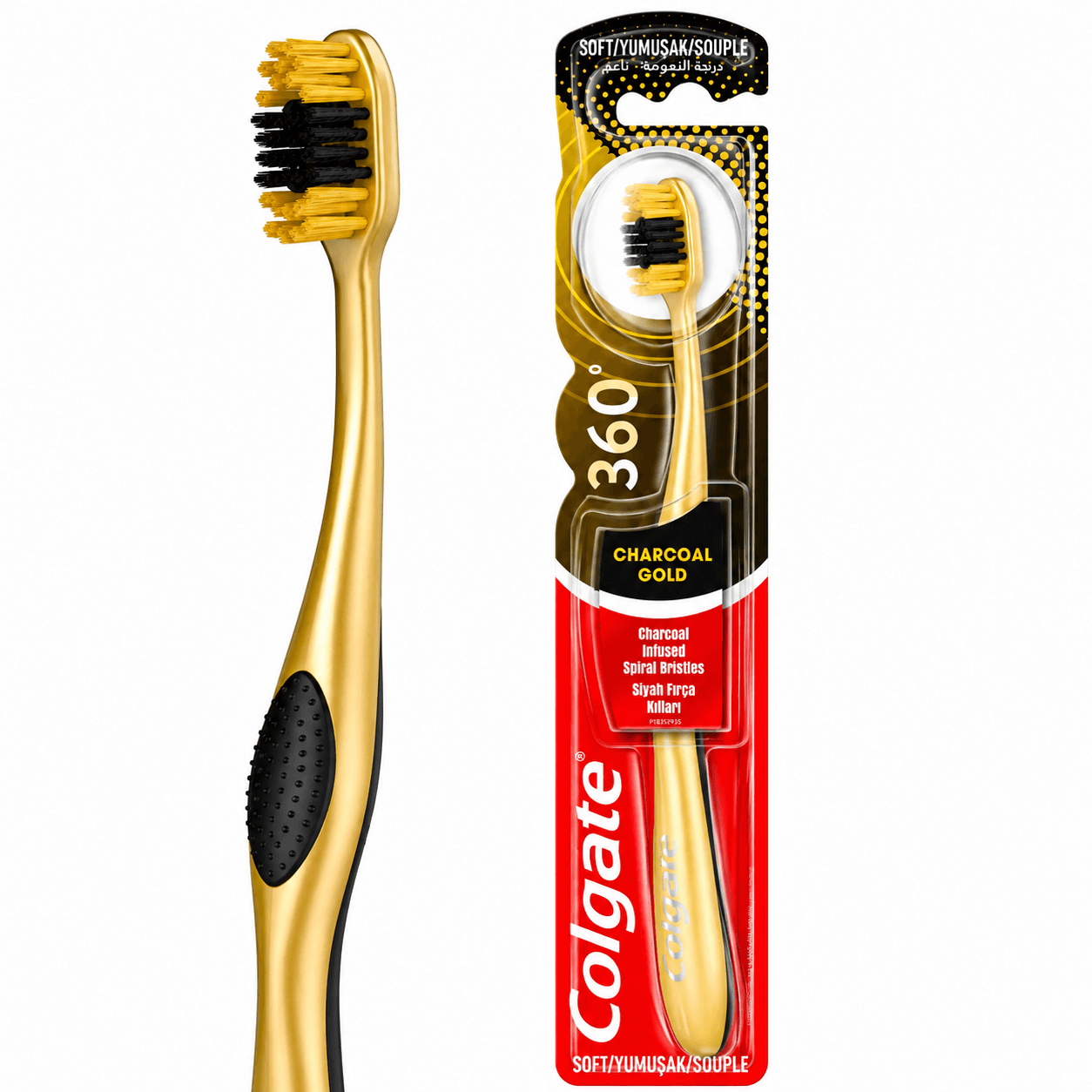 Colgate 360 Charcoal Gold Tandenborstel | Soft | 1 stuk | Houtskool borstelhare