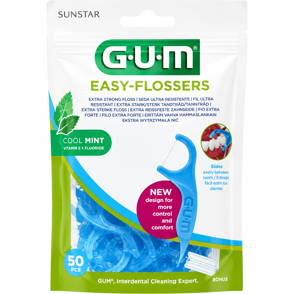 GUM Easy Flossers Cool Mint Floss Picks | 50 stuks | Met Fluoride & Extra Sterke Floss