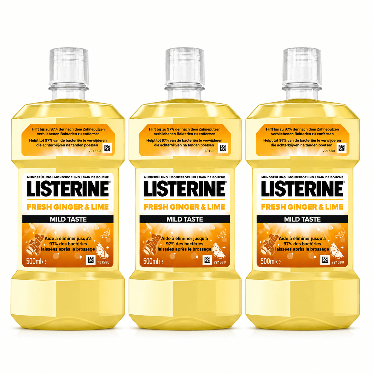 Listerine Fresh Ginger & Lime Mild Mondwater | 3 x 500 ml | Milde Frisse Adem