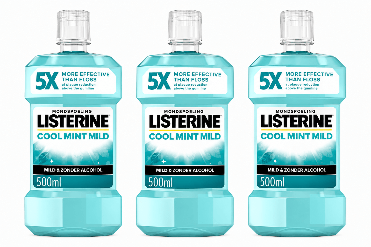Listerine Cool Mint Mild Mondwater | 3 x 500 ml | Milde Frisse Adem