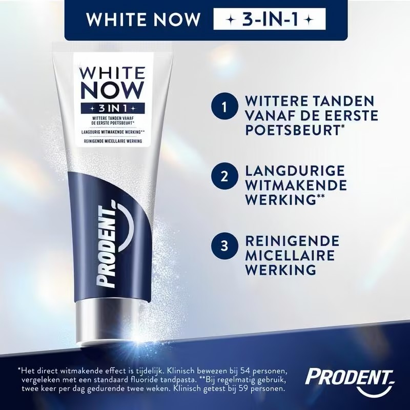 Prodent White Now 3 in 1 Tandpasta | 6 x 75 ml | Direct Wittere Tanden & Langdurig Whitening