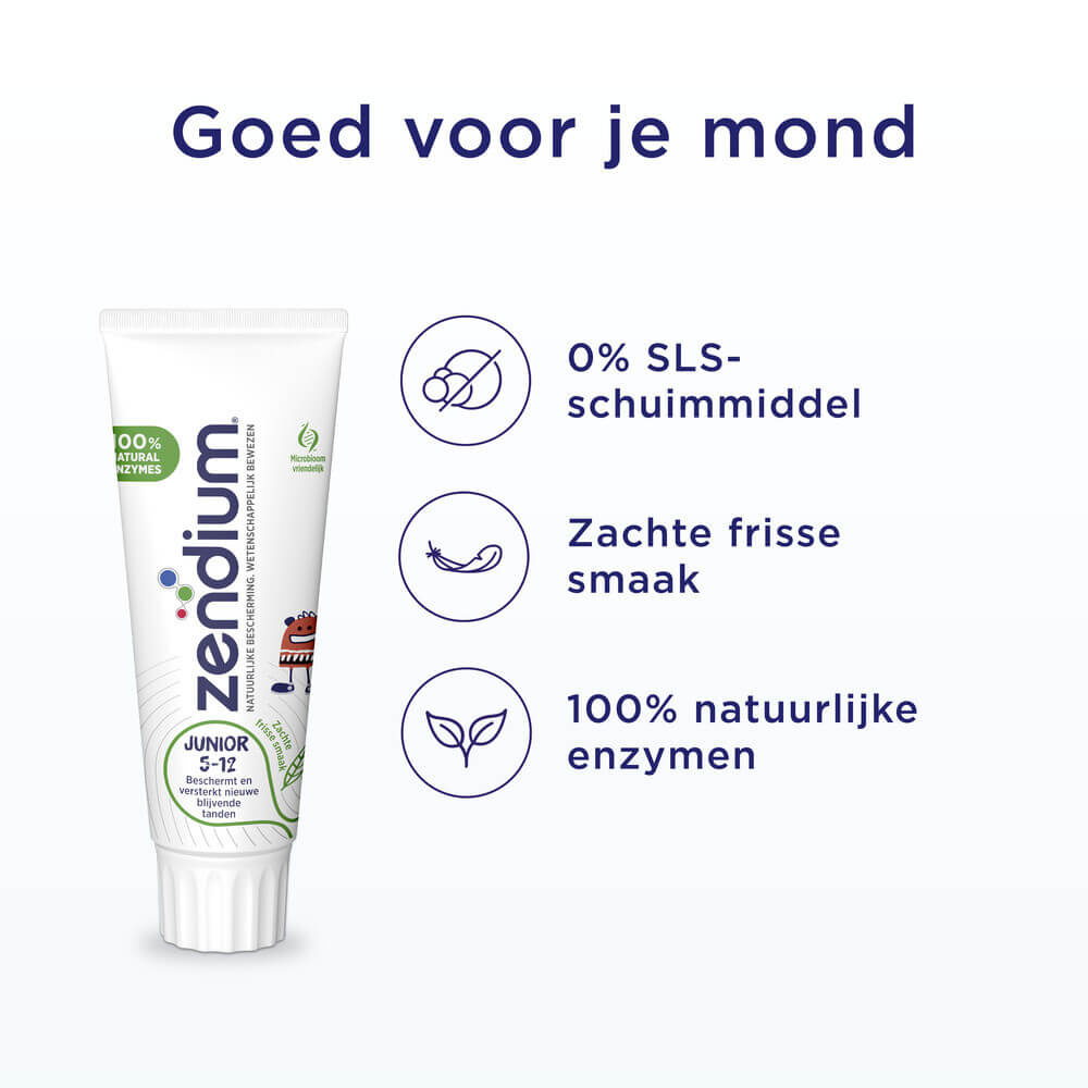 Zendium Junior Tandpasta | 6 x 75 ml | 5-12 Jaar | Nieuwe Blijvende Tanden
