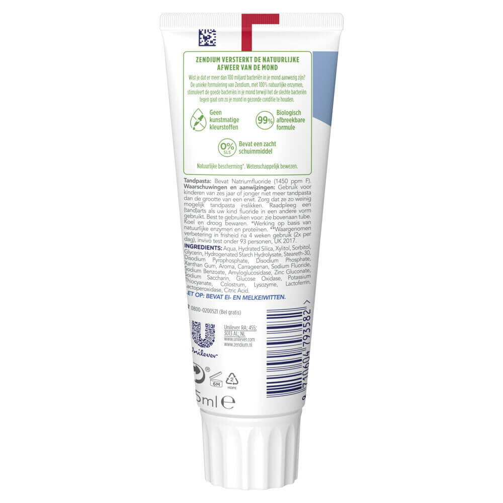 Zendium Fresh + White Tandpasta | 6 x 75 ml | Natuurlijk Witte Tanden