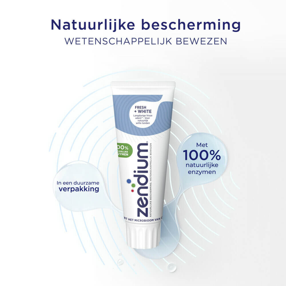 Zendium Fresh + White Tandpasta | 6 x 75 ml | Natuurlijk Witte Tanden