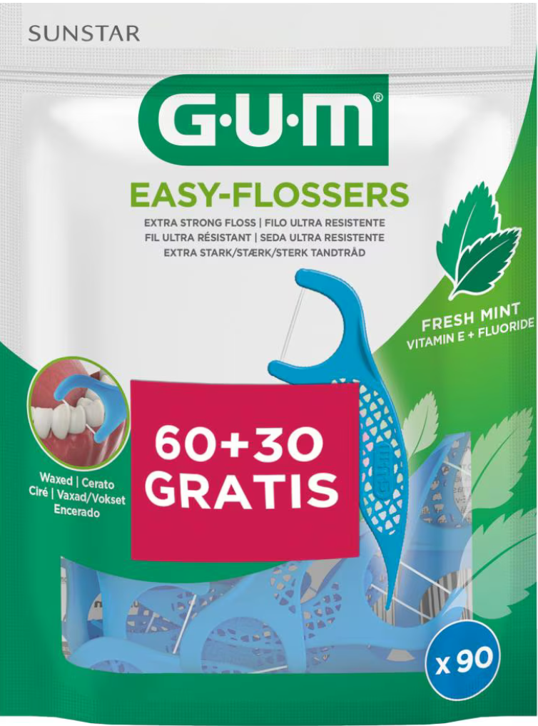 GUM Easy Flossers Cool Mint Floss Picks | 90 stuks | Met Fluoride & Extra Sterke Floss