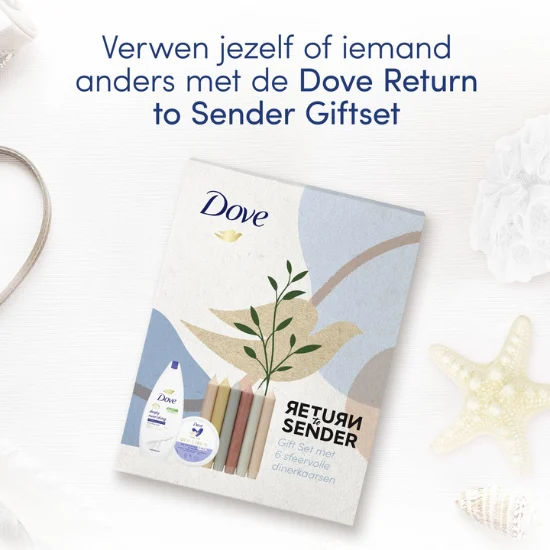 Dove Geschenkset | Return To Sender | Douchegel 250 ml + Crème 250 ml + 6 Dinerkaarsen