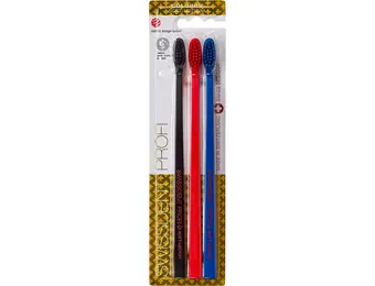 SWISSDENT PROFI Colours Tandenborstel | Soft-Medium | 3 stuks | Zwart, Rood & Blauw