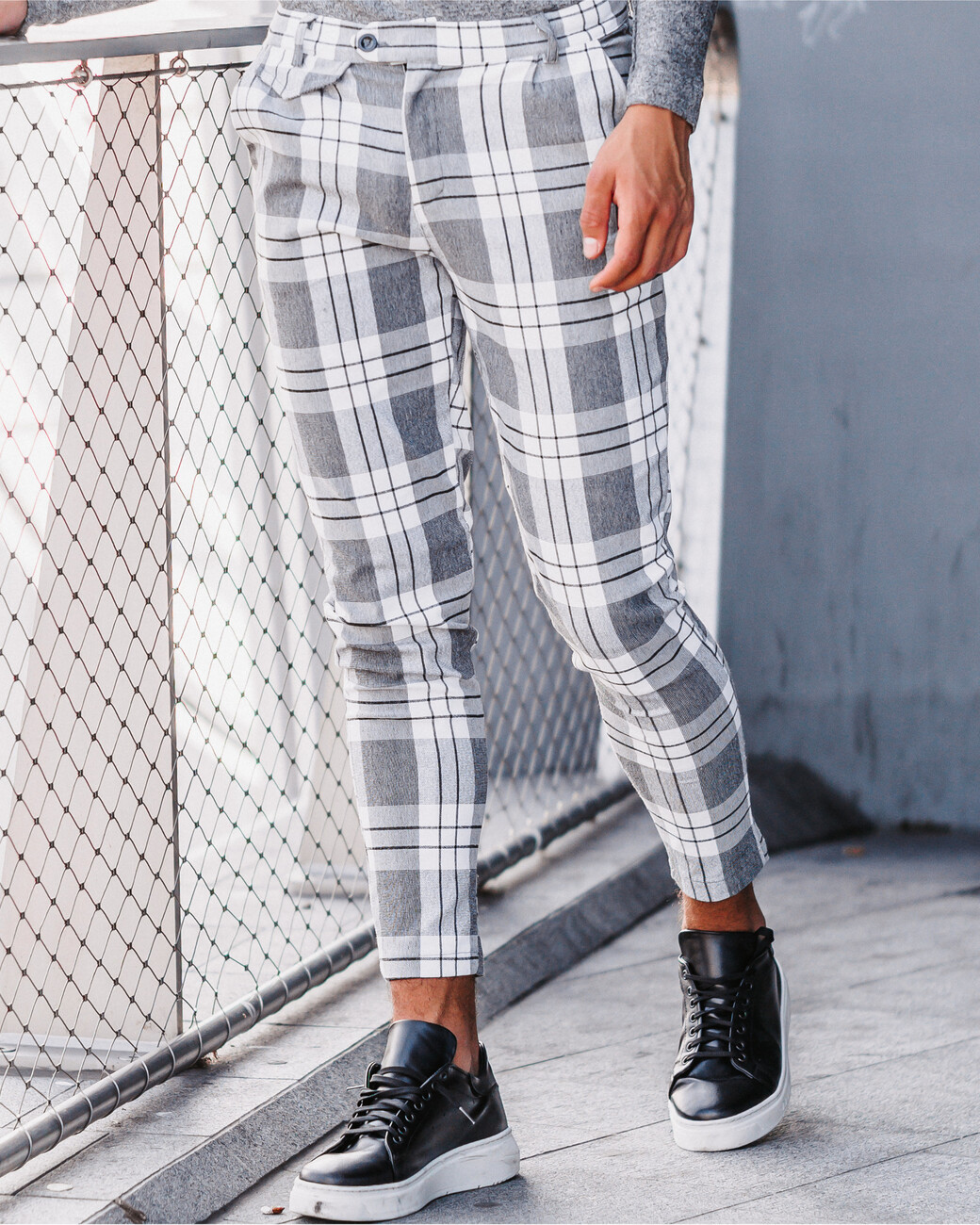 Zumo Slim Fit Pants VALERIO CHECK VAR3 White