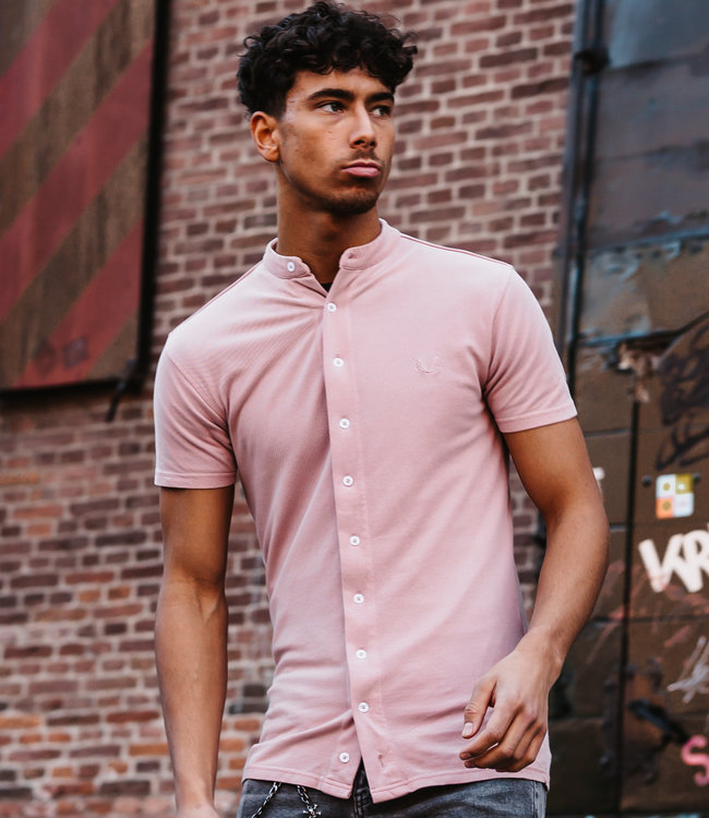 pink short sleeve slim fit shirt