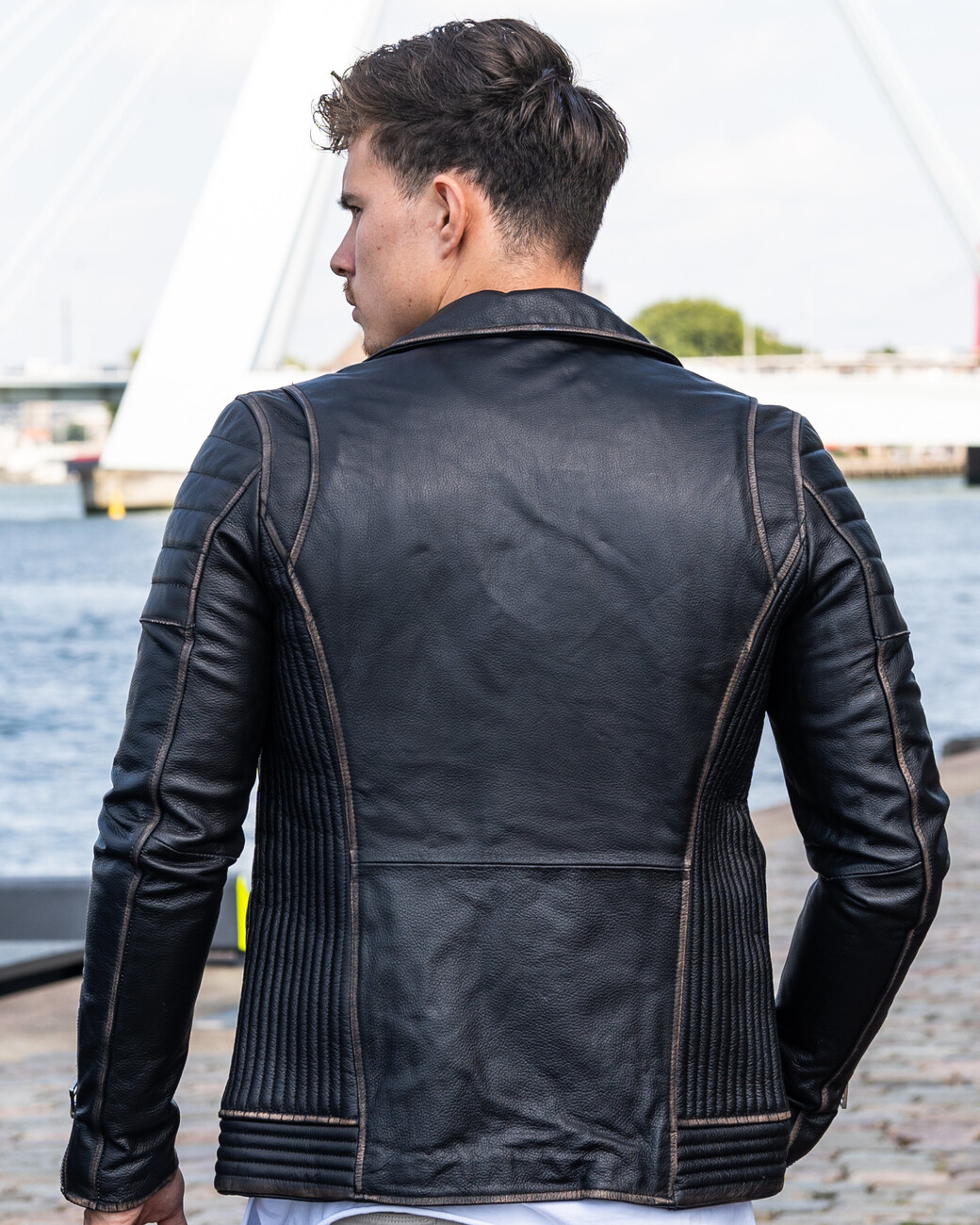 Zumo Slim Fit Leather Jackets NORTON-2TONE Black