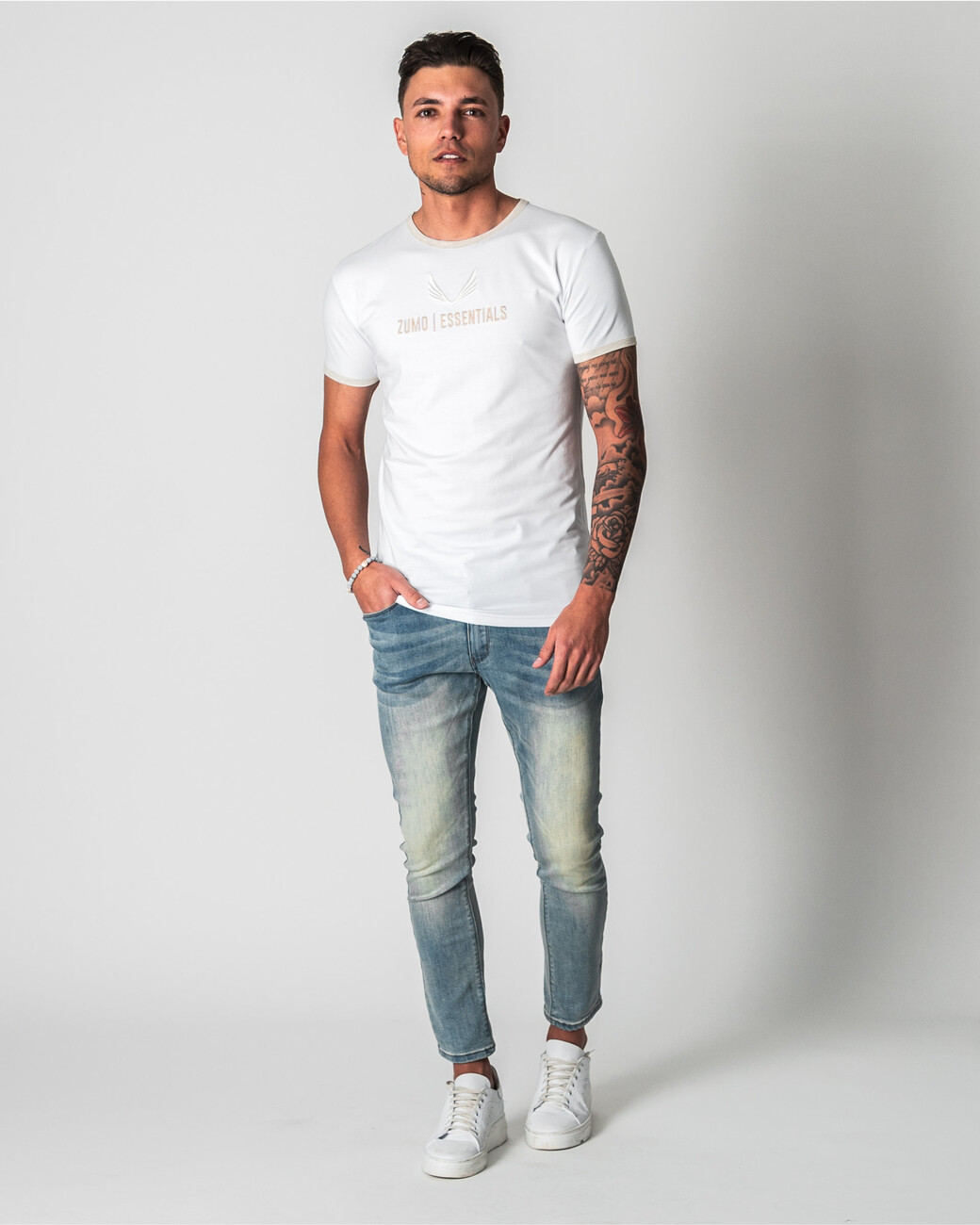 Zumo Slim Fit T-shirts SLY-ESSENT WhiteBeige