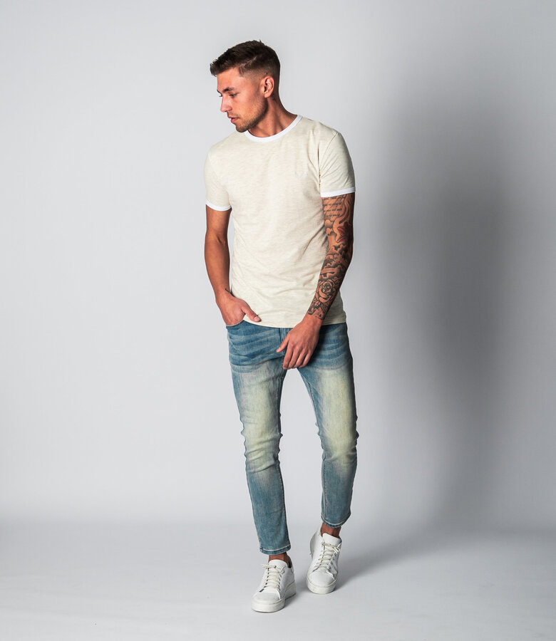 Zumo Slim Fit T-shirts SLY-CONTRAST BeigeMeleeWhite