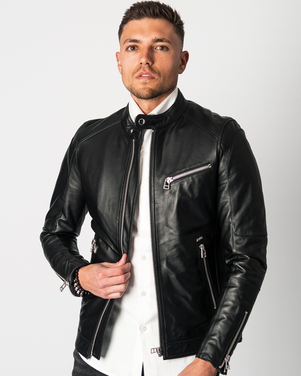 Zumo Slim Fit Leather Jackets INDIAN-BIKER Black