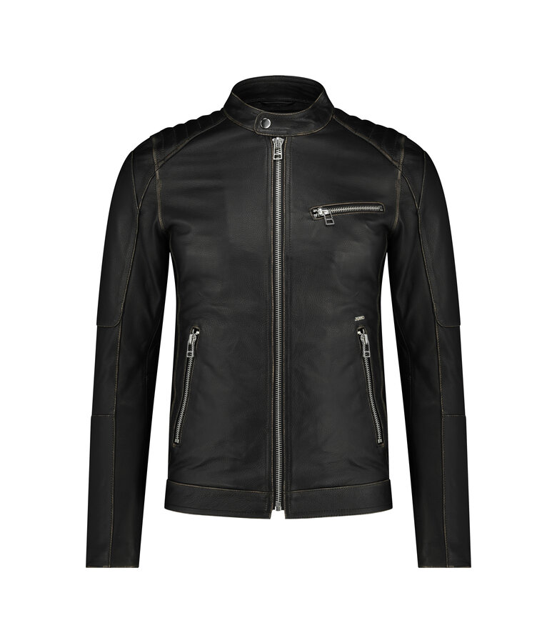 Zumo Slim Fit Leather Jackets INDIAN-2TONE Black