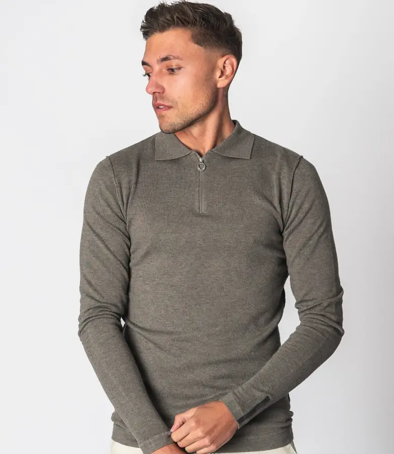 Zumo Slim Fit Pulls HENNE-LS GreyCoffee