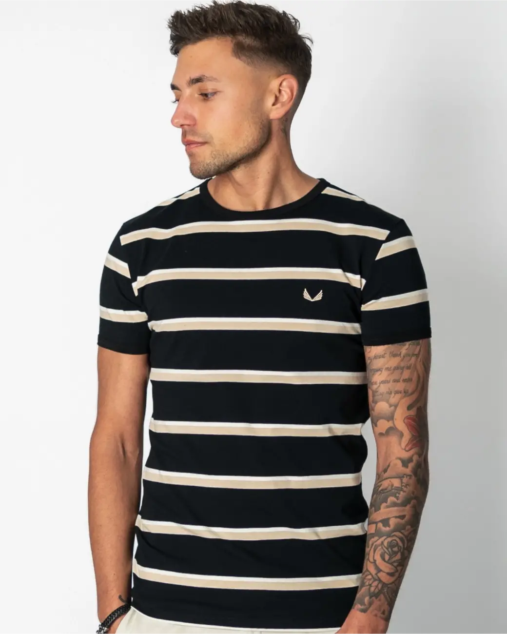 Zumo Slim Fit T-shirts SLY-3-STRIPE BlackSandCream