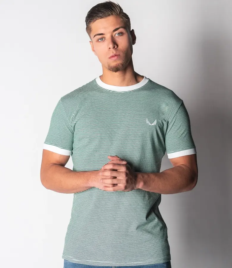 Zumo Slim Fit T-shirts STONE-STRIPE GreenWhite