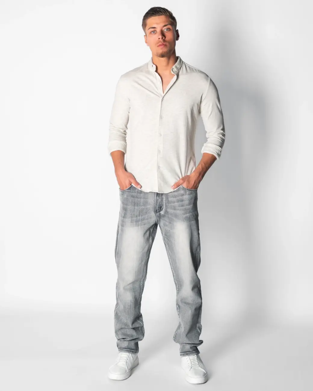 Zumo Slim Fit Shirts COSTER-LS BeigeMelee