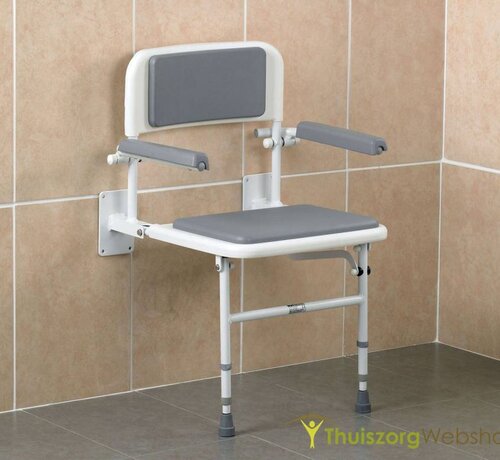 Douchezit voor muurbevestiging en vloersteun met arm- en rugleuning