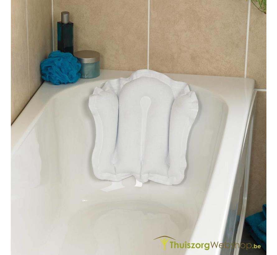 Opblaasbaar hoofdkussen voor in bad met badstof bekleding