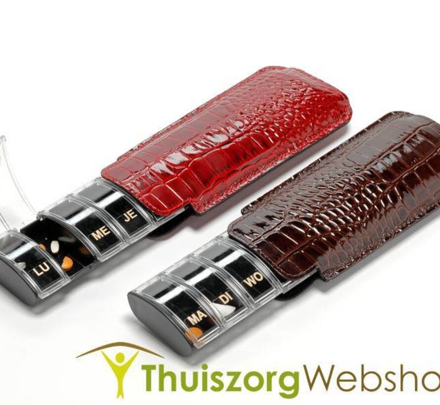 Luxe pillendoosje met lederen etui - Anabox voor 1 week, 1 vak/dag